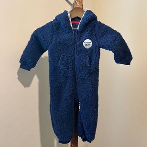 Reebok Sherpa Baby Suit One Piece Hooded Jumpsuit Boys Coverall Romper 18M